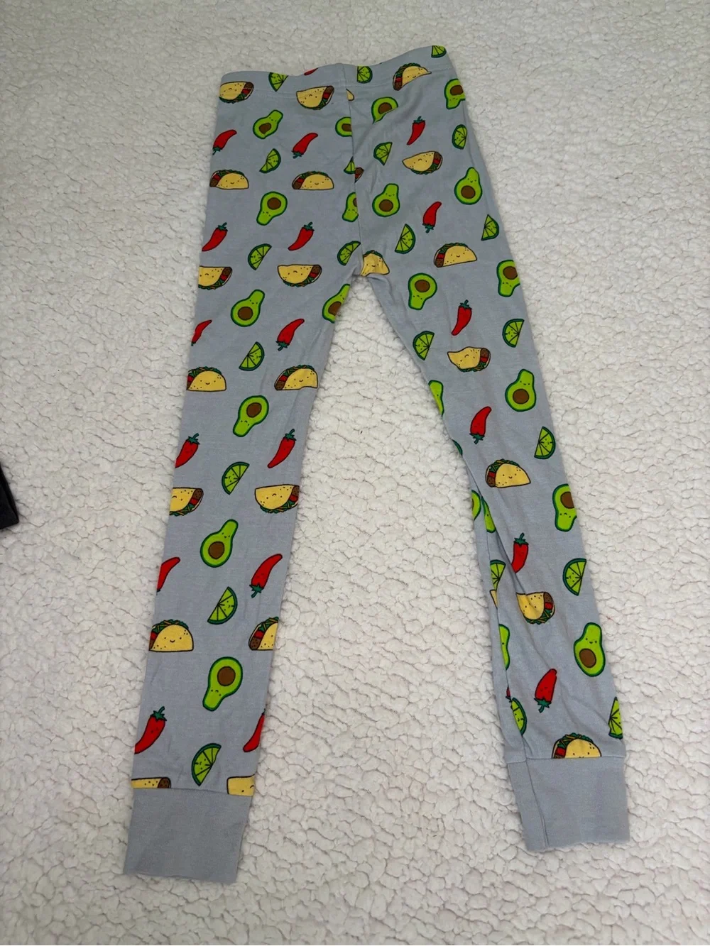 Kids Gray Leggings with Avocado & Taco Print
